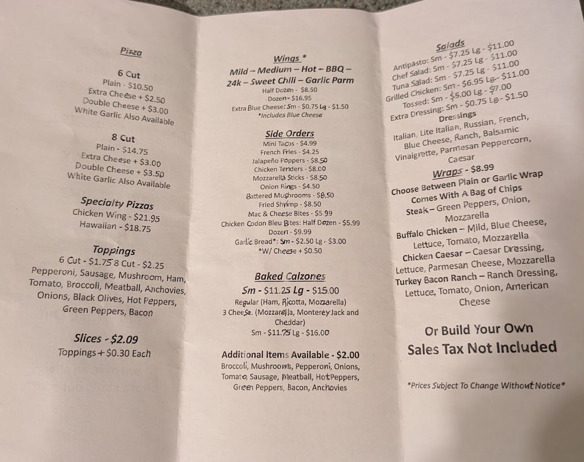 Menu Fritz's Pizza & Subs-1