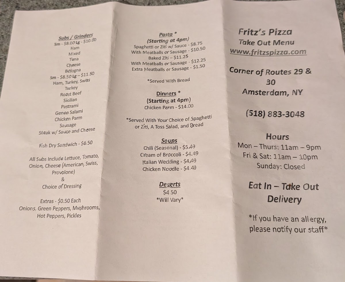 Menu Fritz's Pizza & Subs-2